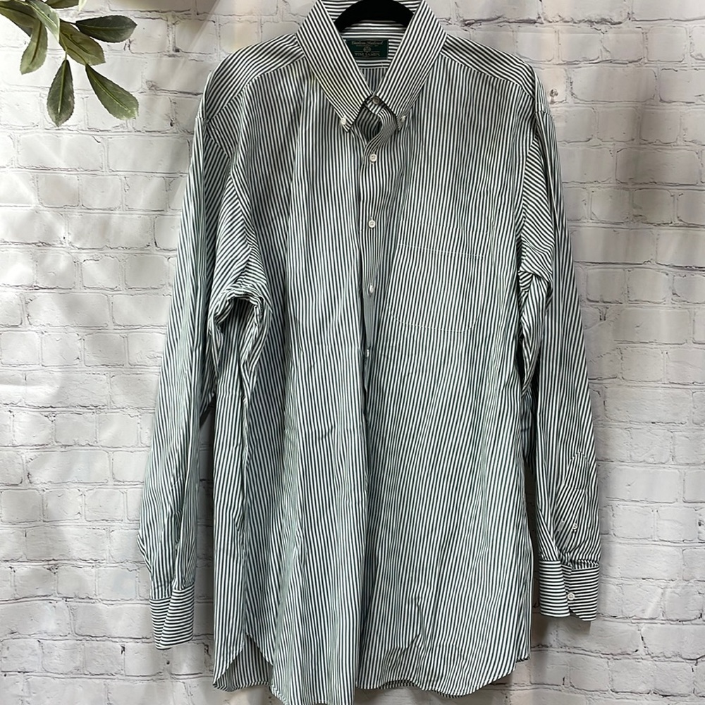 Tom James Custom Tailored striped green white XXL button up shirt